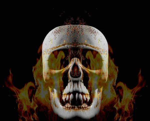 Fire Human Skull Flame Photo Image Isolated Black Background — Stock Photo, Image