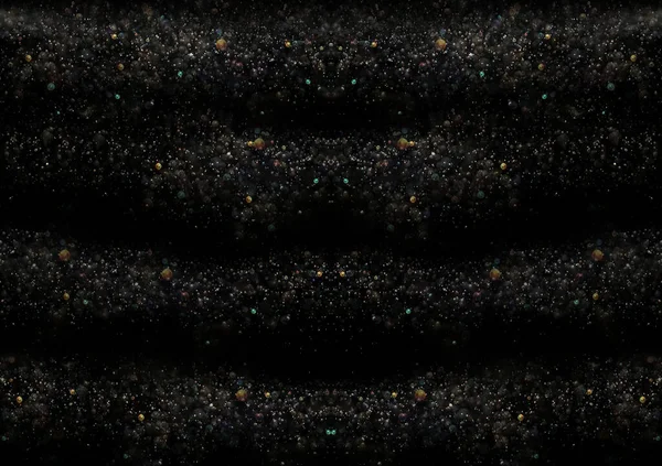 Bunter Glitzernder Zauberstaub Auf Schwarzem Hintergrund Teilchen Vor Dunklem Hintergrund — Stockfoto
