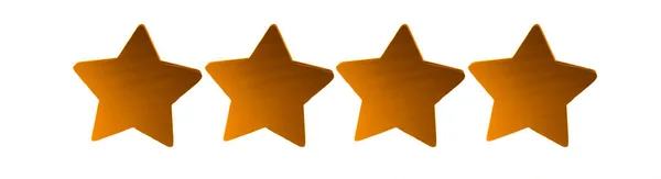製品評価レビューのための4つの金の星の顧客アイコン 白い背景に隔離されたウェブサイトやモバイルアプリケーションのための4つの木製の黄金の星 — ストック写真
