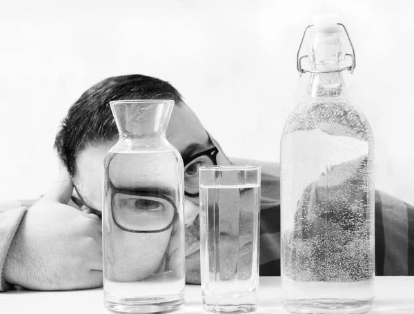 Surreal Portrait Strange Man Looking Glasses Water Man Looking Glass — Foto Stock