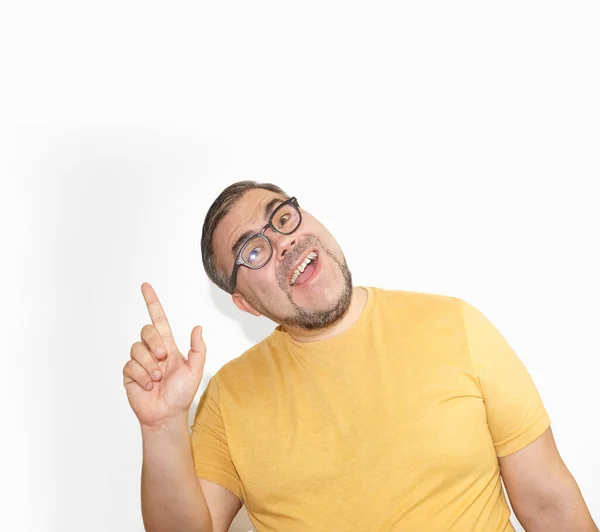 Portrait Happy Positive Cheerful Young Man Glasses Standing Isolated White — Stockfoto
