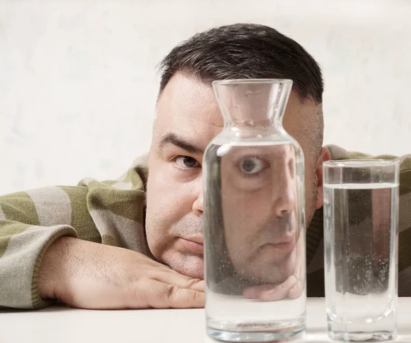 Surreal Portrait Strange Man Looking Glasses Water Man Looking Glass — Stockfoto