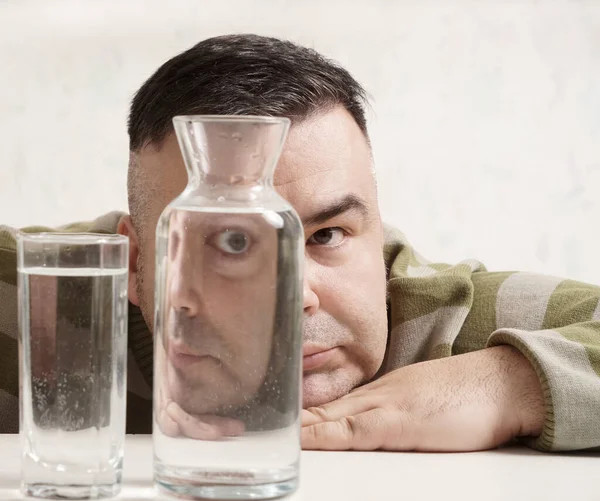 Surreal Portrait Strange Man Looking Glasses Water Man Looking Glass — Stock fotografie
