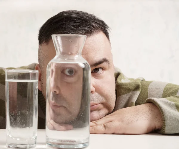 Surreal Portrait Strange Man Looking Glasses Water Man Looking Glass — Photo