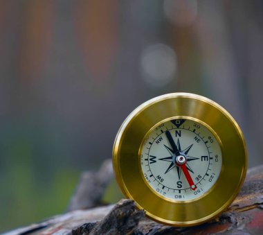 turizmin sembolü olarak doğal arka planda yuvarlak pusula