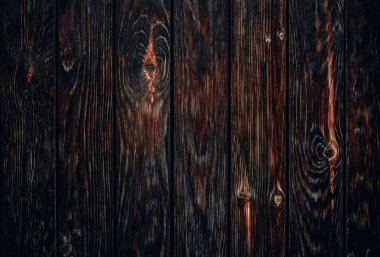 Eski kahverengi ya da kırmızı tahta arka plan. Eskimiş doğal desenli koyu ahşap arka plan yüzeyi. Grunge yüzey kırsal ahşap masa üstü görüntüsü