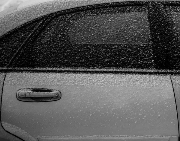 Carro Congelado Lado Carro Neve Fechar — Fotografia de Stock