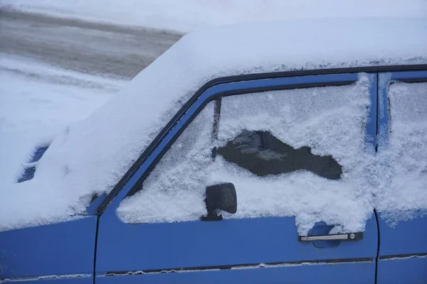 Frozen Car Side Car Snow Close — Stock Photo, Image