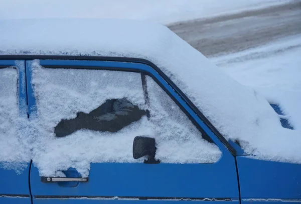 Frozen Car Side Car Snow Close — Stock Photo, Image
