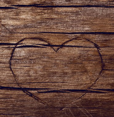 Ağaç gövdesine oyulmuş kalp. Yazı için boş kopyalama alanı. 