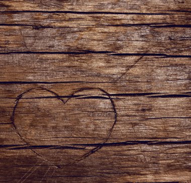 Ağaç gövdesine oyulmuş kalp. Yazı için boş kopyalama alanı. 