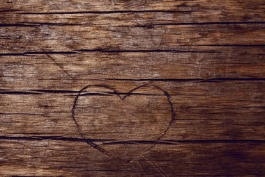 Ağaç gövdesine oyulmuş kalp. Yazı için boş kopyalama alanı. 