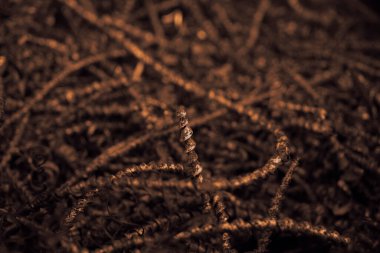 Paslı metal talaşlarının seçici odaklı yakın görüntüsü. grunge arkaplanı