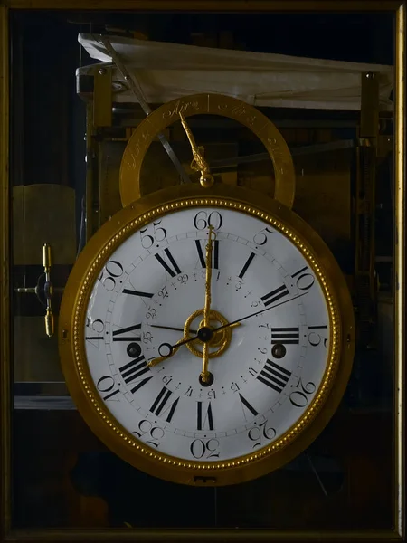 Vintage Reloj Del Abuelo Línea Con Decoración Oro Números Romanos — Foto de Stock