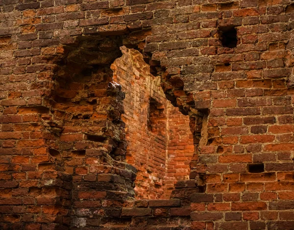 Soyut Harabeler Eski Tuğla Duvarlar Görüntüyü Kapat Kırık Camlı Terk — Stok fotoğraf