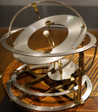 Orrery, güneş sisteminin mekanik bir modelidir. Güneş Sistemi 'nin eski pirinç modeli. Astronomik cihaz. Vintage dişli.