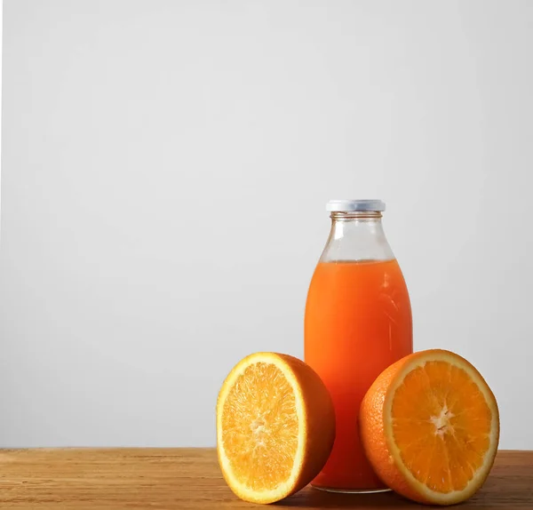 Orange Fruit Orange Juice Bottle White Glass Ice Isolated White — Stock Photo, Image