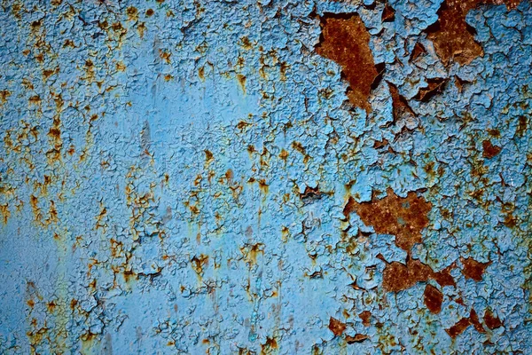 Rouille Sur Plaque Acier Peinte Bleu Bleu Rouillé Texture Métallique — Photo