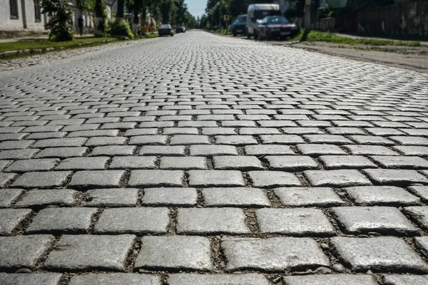 Pavimentazione Ciottoli Sfondo Pietra Camminare Strada Ciottoli Alla Luce Del — Foto Stock