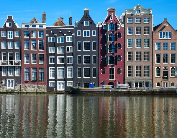 Front View Amsterdam Traditional Dutch Houses Canal Amsterdam Netherlands — Stock Photo, Image