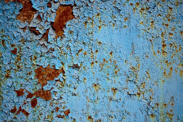 钢板上的锈是蓝色的 蓝色锈蚀金属质感背景 — 图库照片