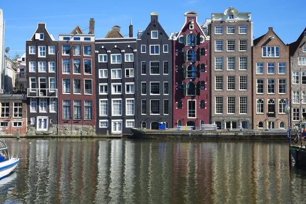 Vue Face Amsterdam Maisons Hollandaises Traditionnelles Sur Canal Amsterdam Pays — Photo