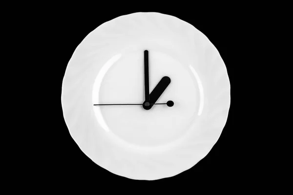 Heure Déjeuner Plaque Avec Horloge Aiguilles Horloge Sur Plat Blanc — Photo