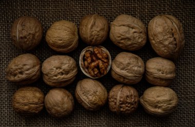 Biri cevizlerin arasında ceviz açtı. Bir sürü cevizin ortasında tek başına çuval bezinin üstünde.. 