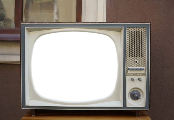 Televisão Retrô Realista Uma Farsa Branca Velha Pequena Tela Com — Fotografia de Stock