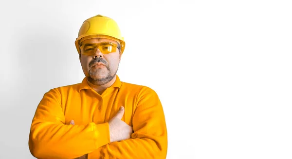 Schöner Mann Mit Bauhelm Und Brille Bauarbeiter Mittleren Alters — Stockfoto