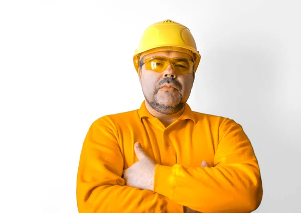 Bel Homme Dans Casque Construction Masque Constructeur Âge Moyen — Photo