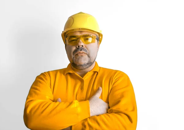 Schöner Mann Mit Bauhelm Und Brille Bauarbeiter Mittleren Alters — Stockfoto