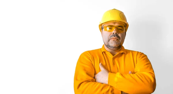 Schöner Mann Mit Bauhelm Und Brille Bauarbeiter Mittleren Alters — Stockfoto