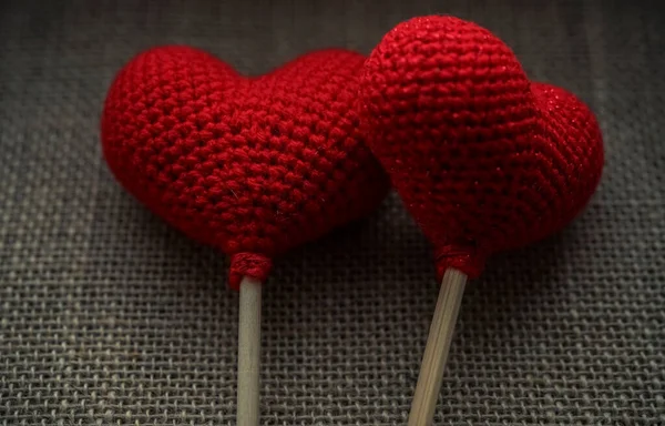 Dos Corazones Rojos Punto Feliz Día San Valentín Idea — Foto de Stock