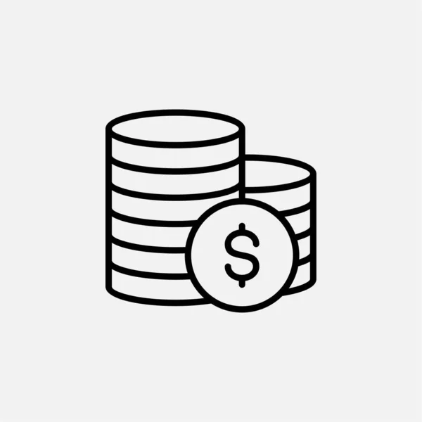 Monnaies Argent Espèces Richesse Icône Ligne Dollar Vecteur Illustration Modèle — Image vectorielle