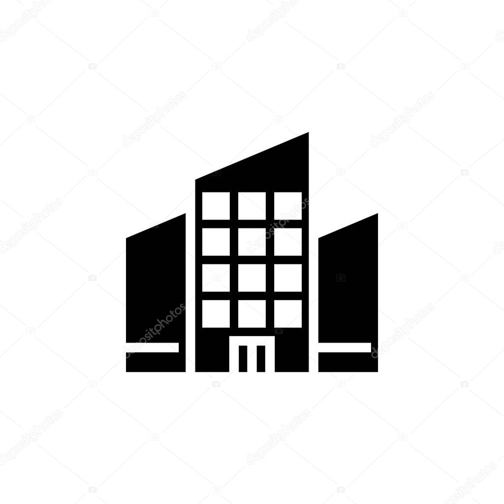 Hotel, Apartment, Townhouse, Residential Solid Icon, Vector, Illustration, Logo Template. Suitable For Many Purposes.