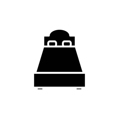 Yatak, Yatak odası Katı Simge Vektör İllüstrasyon Logosu Şablonu. Birçok Amaç İçin Uygun.