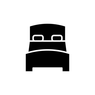 Yatak, Yatak odası Katı Simge Vektör İllüstrasyon Logosu Şablonu. Birçok Amaç İçin Uygun.