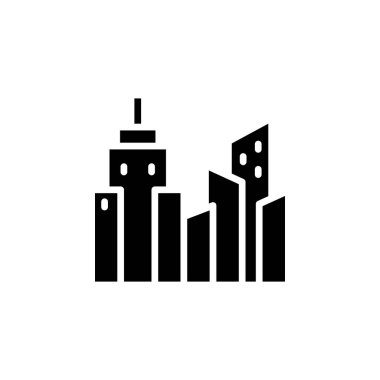 Şehir, kasaba, Şehir Katı Simge Vektör İllüstrasyon Logosu Şablonu. Birçok Amaç İçin Uygun.