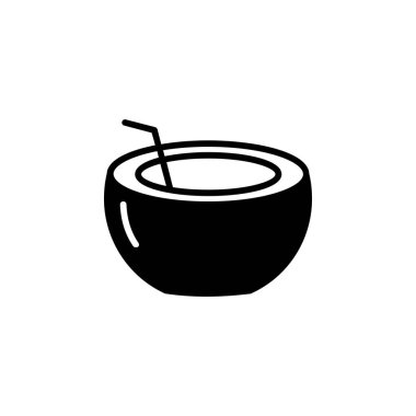 Hindistan cevizi İçeceği, Meyve Suyu Katı Hat Simgesi Vektör İllüstrasyon Logo Şablonu. Birçok Amaç İçin Uygun.