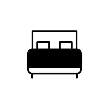 Yatak, Yatak Odası Katı Satır Simge Vektör İllüstrasyon Logo Şablonu. Birçok Amaç İçin Uygun.