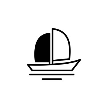 Gemi, Tekne, Sailboat Katı Hat Simge Vektör Çizimi Logo Şablonu. Birçok Amaç İçin Uygun.