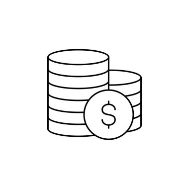 Bozuk para simgesi vektörü beyaz arkaplanda izole edilmiş, paralar şeffaf işaret, çizgi ve doğrusal element tasarımı ana hatlarda