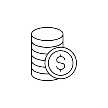 Bozuk para simgesi vektörü beyaz arkaplanda izole edilmiş, paralar şeffaf işaret, çizgi ve doğrusal element tasarımı ana hatlarda