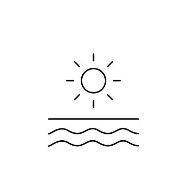 Beyaz arkaplanda izole edilmiş güneş ikonu vektörü, deniz işareti logosu konsepti, doğrusal element tasarımı