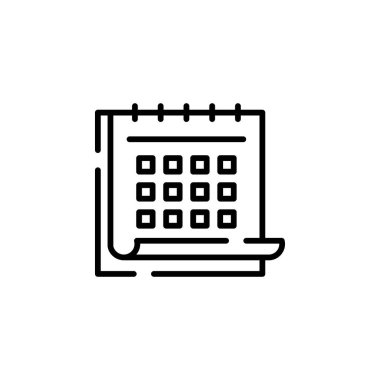 calendar icon vector isolated on white background, clock transparent sign, line and stroke elements in outline style