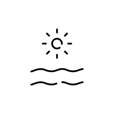 Beyaz arkaplanda izole edilmiş güneş ikonu vektörü, plaj şeffaf işareti