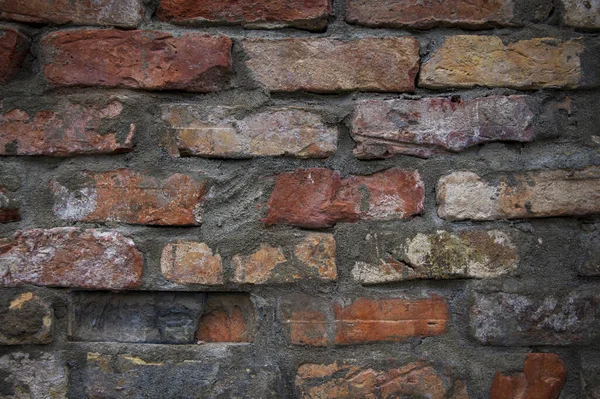 Grey red orange old vintage brick house wall background — Stock Photo, Image