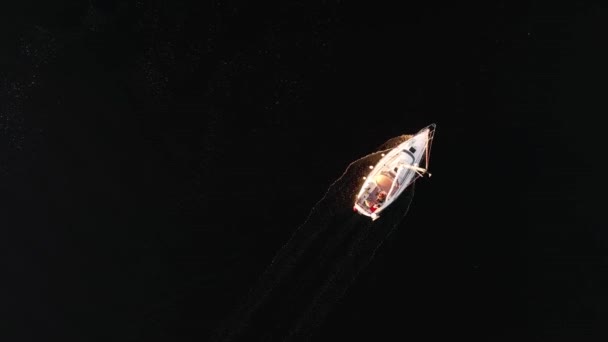 Aerial Drone Top View Copy Space Πολυτελείας Ταχύπλοο Σκάφος Κρουαζιέρας — Αρχείο Βίντεο