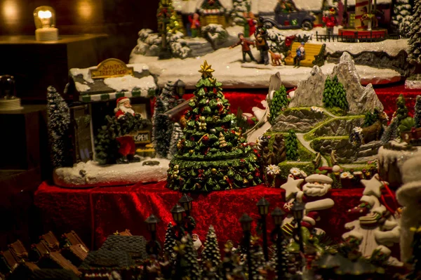 Advent Bazaar Stalls Glass Wooden Ceramic Christmas Souvenirs Shop Close — Stock Photo, Image